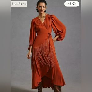 Anthropologie Hutch wrap dress with fringe.